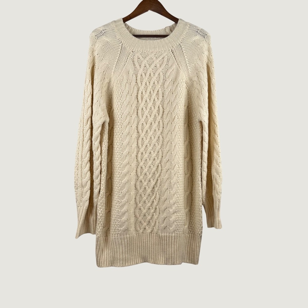 Coastal Oversized Cable Knit Sweater Dress Size Large Cream Chunky Fisherwoman